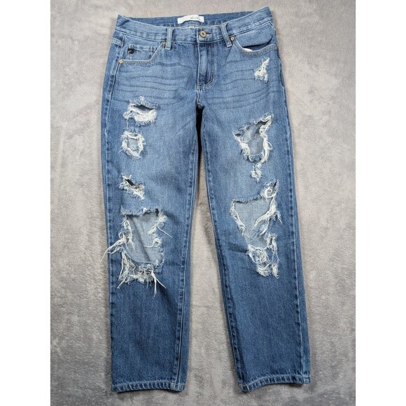 Kancan Jeans Womens Size 7 27 Distressed Tapered Crop Ankle Preppy Streetwear - Picture 1 of 11